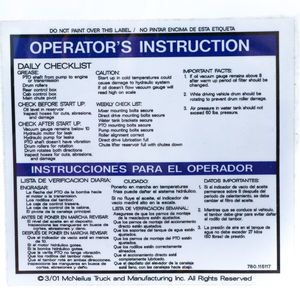 McNeilus 115117 Decal Sticker - OPERATOR INSTRUCTION - Daily Checklist Aftermarket Replacement