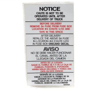 McNeilus 1240555 Decal Sticker - NOTICE - CHUTE IS NOT TO BE OPERATED UNTIL AFTER DELIVERY OF TRUCK Aftermarket Replacement