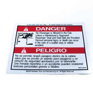 McNeilus 0214515 No Passenger Without Seat Decal Aftermarket Replacement