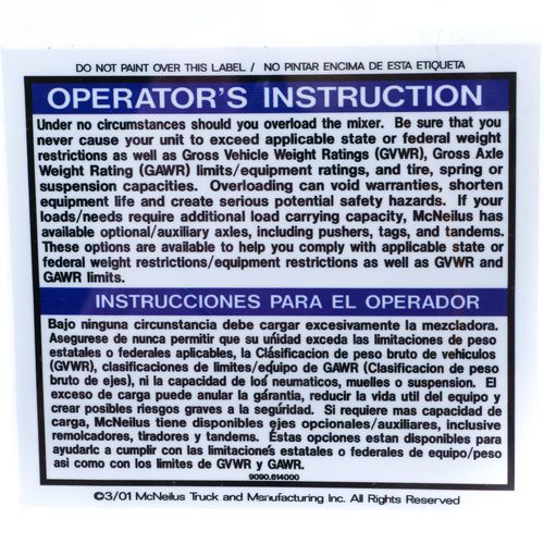 9090614000 Do Not Overload the Mixer Decal Sticker Aftermarket Replacement | 9090614000
