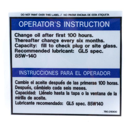 780215100 Change Oil Operators Decal Sticker Aftermarket Replacement | 780215100