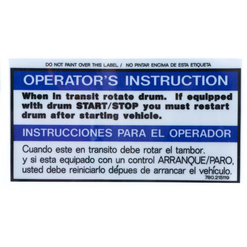 McNeilus 0215119 Drum Start Stop Operators Decal Sticker Aftermarket Replacement | 215119
