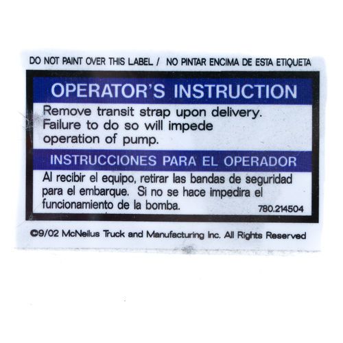 McNeilus 0214504 Mixer Decal Sticker - Remove Transit Strap Aftermarket Replacement | 214504